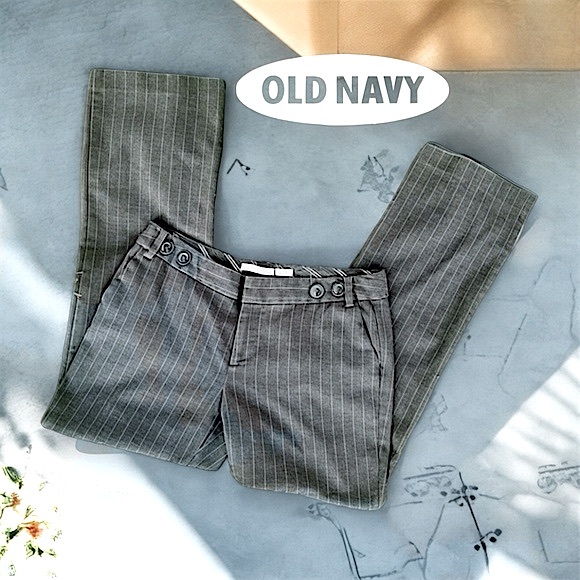 Old Navy Pinstripe Wool Blend Stretch Trousers Size 10 Regular - Picture 2 of 8